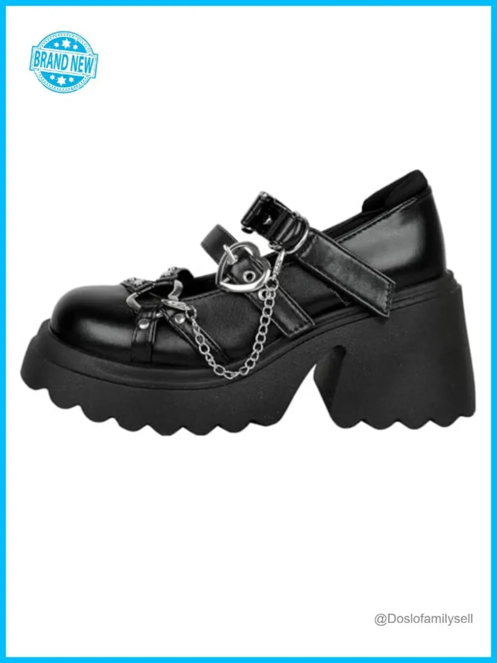 Goth Platform Mary Janes Chunky Heel Pumps Faux Leather